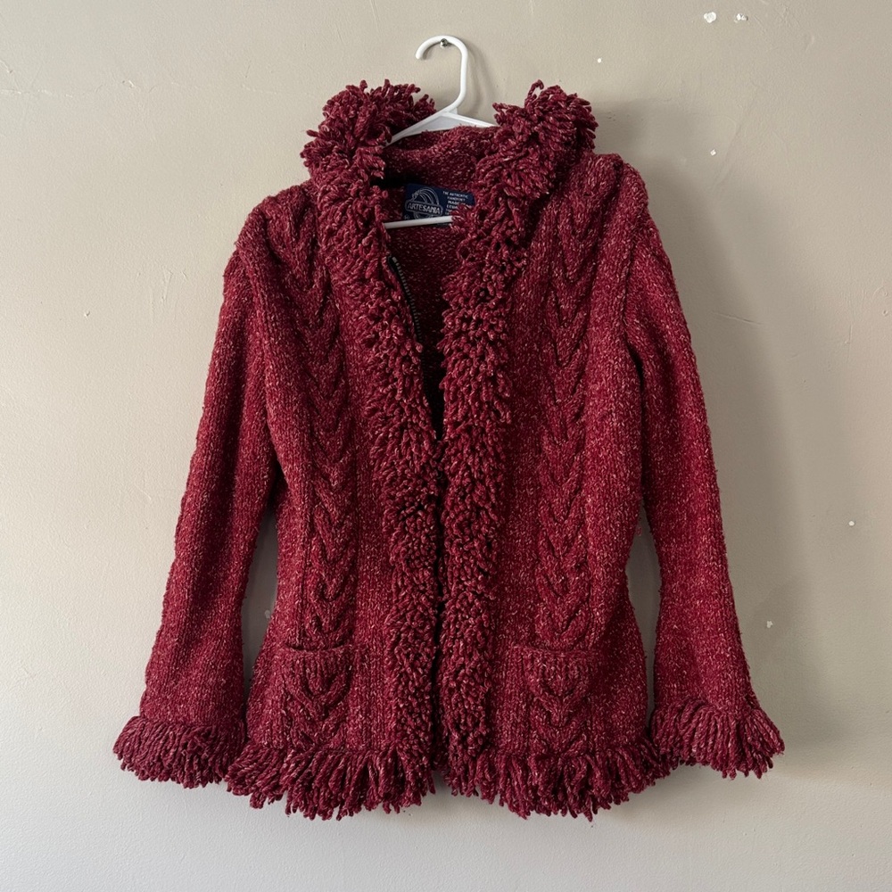 Burgundy Women's Sweater with Fringe